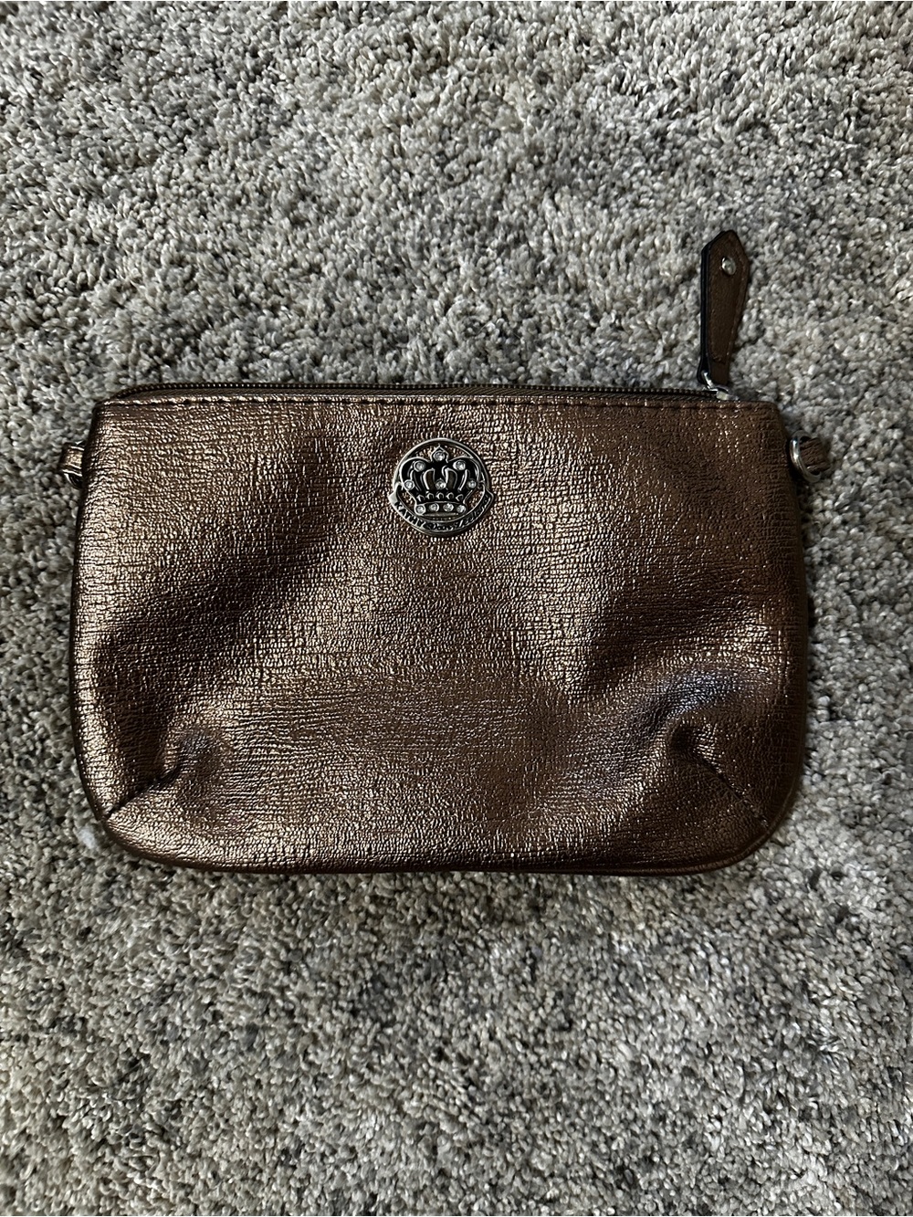 Kathy Van Zeeland Metallic Bronze Wristlet with Crown Medallion missing strap